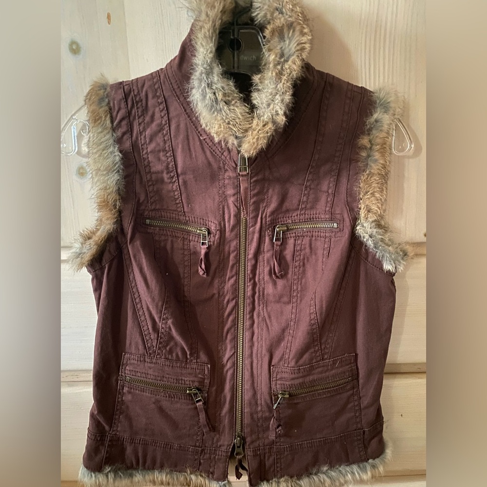 Sandwich Wine Cotton and Rabbit Fur Vest